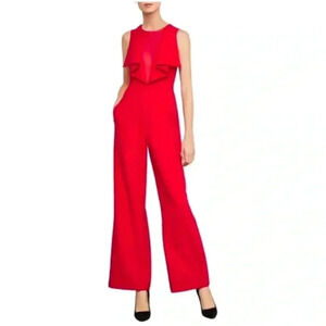 BCBGMAXAZRIA Women’s Wide Leg Romper Jumpsuit Red